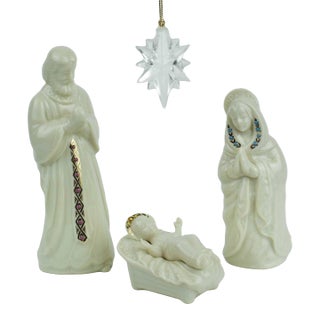 1990's China Holy Family Nativity Set With Acrylic Star Jewels by Lenox Usa - 4 PCS For Sale