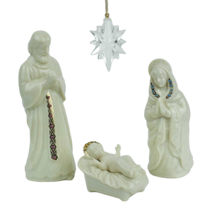 1990's China Holy Family Nativity Set With Acrylic Star Jewels by Lenox Usa - 4 PCS