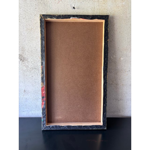 Vintage Signed Brutalist Abstract Oil Painting on Faux Ostrich Canvas, 1970s For Sale - Image 10 of 10