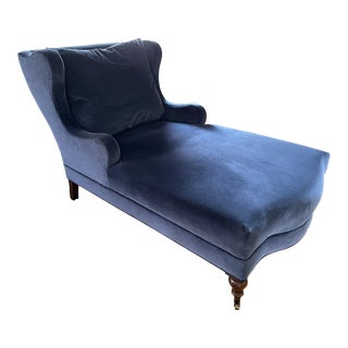 Navy Blue Velvet Chaise Lounge Chair For Sale
