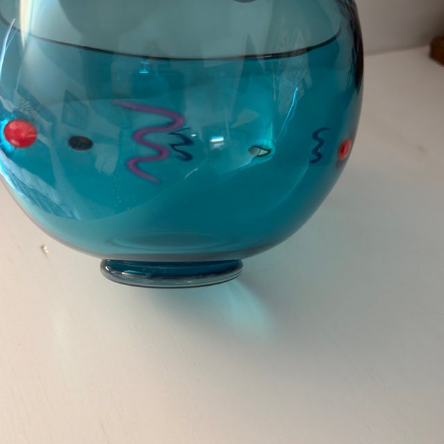 1990s Vintage Antonio Garcia Signed Small Bowl in Blue With Red Rim and Dots and Purple ZigZags For Sale - Image 5 of 8
