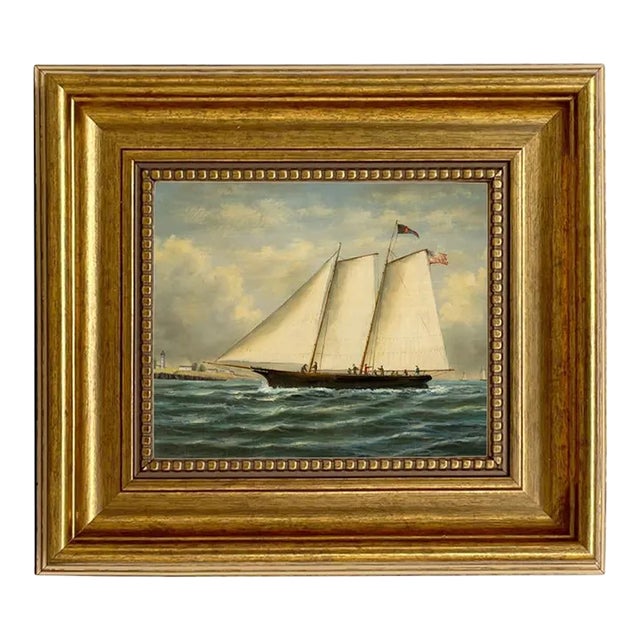 America First Winner America Cup Framed Oil Painting Print on Canvas in Antiqued Gold Frame For Sale
