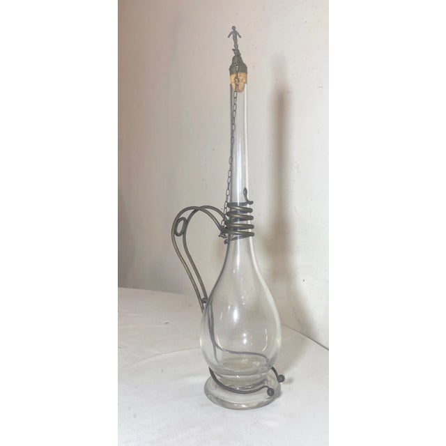 Figurative Antique 1800's Handmade Bronze Hand Blown Glass Wine Claret Decanter Egypt Snake For Sale - Image 3 of 12