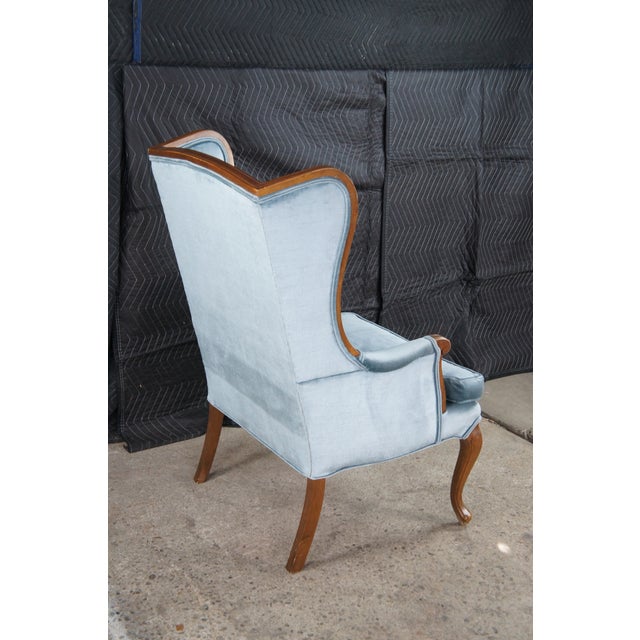 Blue Vintage Queen Anne Style Library Wing Back Chair Light Blue Velvet Fabric For Sale - Image 8 of 11