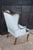 Blue Vintage Queen Anne Style Library Wing Back Chair Light Blue Velvet Fabric For Sale - Image 8 of 11