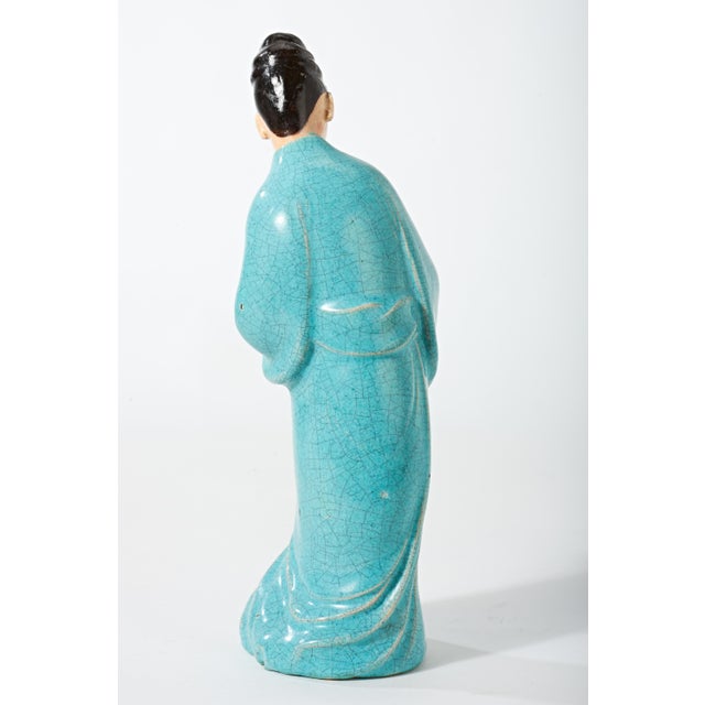 Early 20th Century Chinese Figurine of Lady in Blue With Fan For Sale - Image 9 of 17