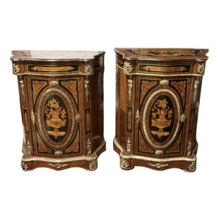 Pair of Circa 1800s Napoleon III Style Marquetry Cabinets For Sale