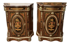 Pair of Circa 1800s Napoleon III Style Marquetry Cabinets