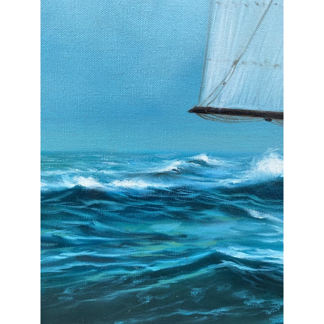 1970s 1970s Original Mid-Century Oil on Canvas Painting of the Historic Schooner Yacht America, After Carl G. Evers For Sale - Image 5 of 13