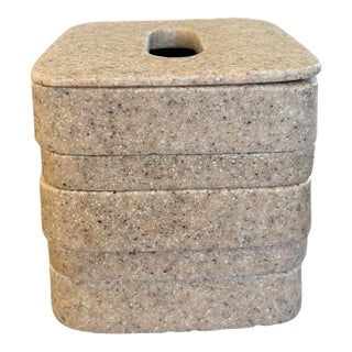 Vintage Mid Century Modern Postmodern Stone Granite Tissue Box Cover For Sale
