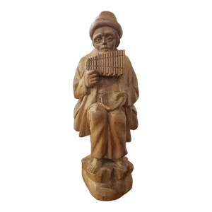 Vintage Johnny Appleseed Playing Pan Flute Wood Carving