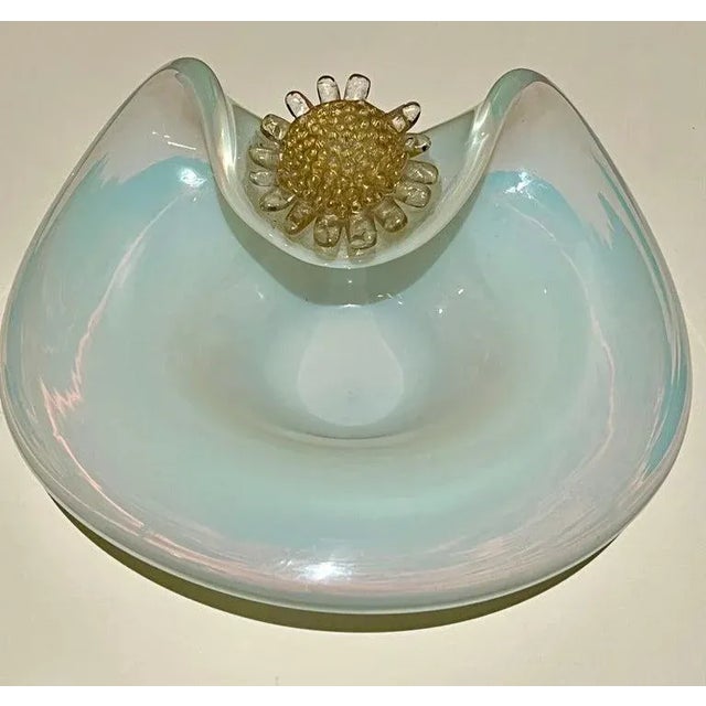 White Opaline Murano Dish or Bowl with 24k Gold Flower Detail For Sale - Image 8 of 10