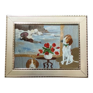 Contemporary Foxhound Small Dog Print by Judy Henn Overall Size”Just Another Dog Day Afternoon “ Metal Tabletop Frame For Sale