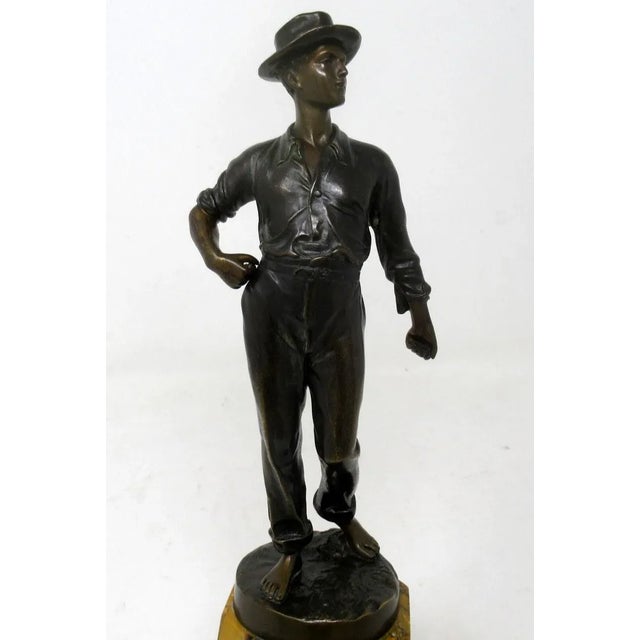 Bronze Antique German Bronze Male Boy Figure Sienna Marble Constantin Holand Art Deco For Sale - Image 8 of 12