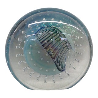 Eickholt 1987 Reptile Abstract Disc Art Glass Paper Weight Signed 4428b For Sale