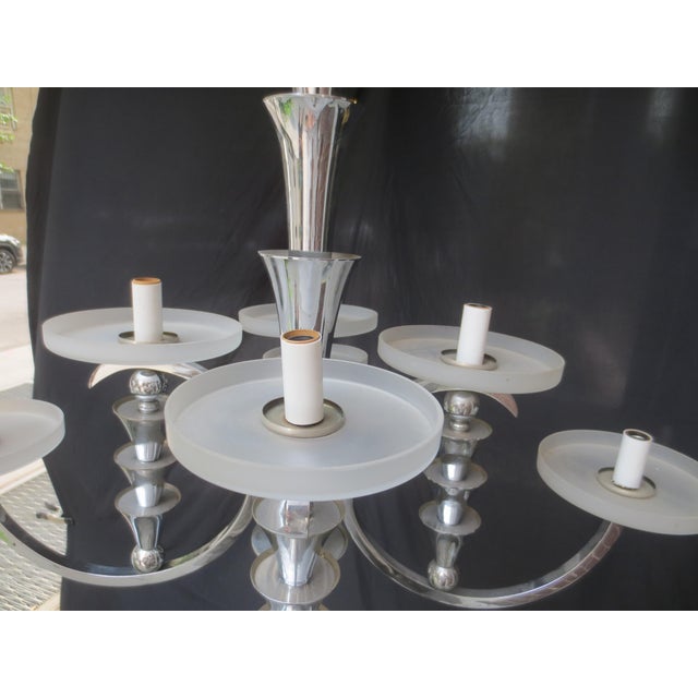 Metal Vintage Arts Deco 8 Light Chrome Chandelier For Sale - Image 7 of 15
