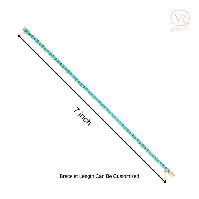 7.98ct Round Natural Turquoise Cabochon Tennis Bracelet in 14k Yellow Gold For Sale - Image 11 of 16