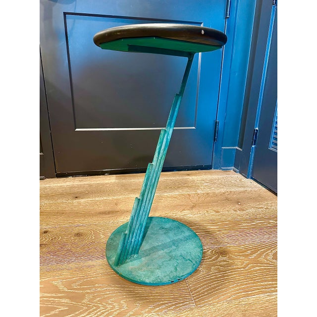 Metal Curtis Jere Verdigris Patinated Marble Top Sculptural Table, Signed For Sale - Image 7 of 7