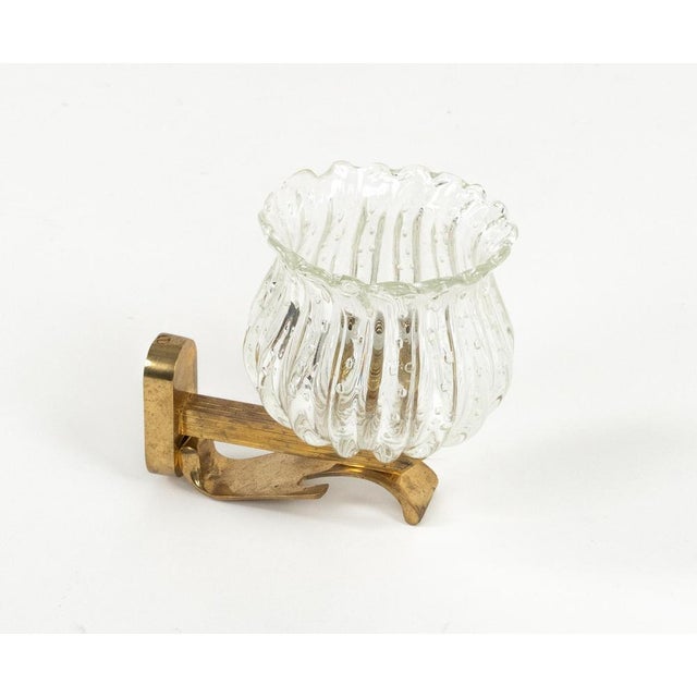 Metal Mid-Century Sconces in Glass and Brass in the style of Barovier and Toso, Italy, 1960s, Set of 2 For Sale - Image 7 of 17
