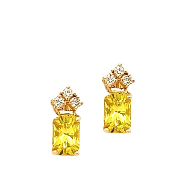 Yellow Natural Sapphire Diamond Earrings 14k Gold 1.74 TCW Certified For Sale - Image 8 of 18
