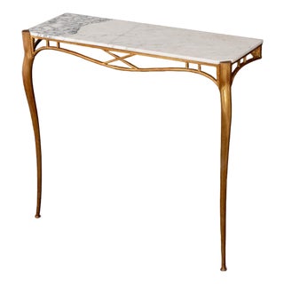Italian White Marble Top Gilt Metal Console, 1940s For Sale