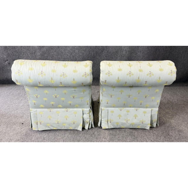 Late 20th Century Pair of Calico Corners High-Quality Rolled Back Slipper Chairs For Sale - Image 5 of 15