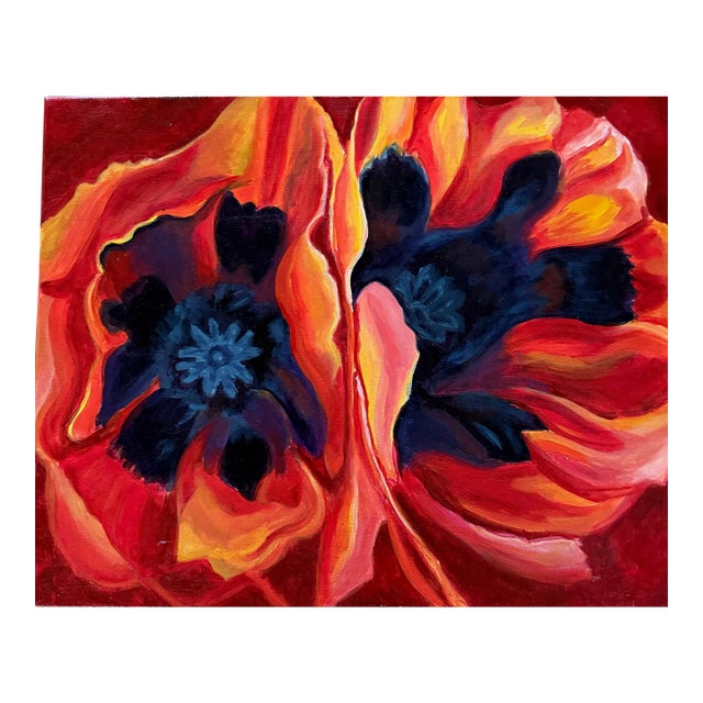 “Oriental Poppies” (After Georgia O’Keefe) Contemporary Acrylic Painting by Jill Pavlas For Sale