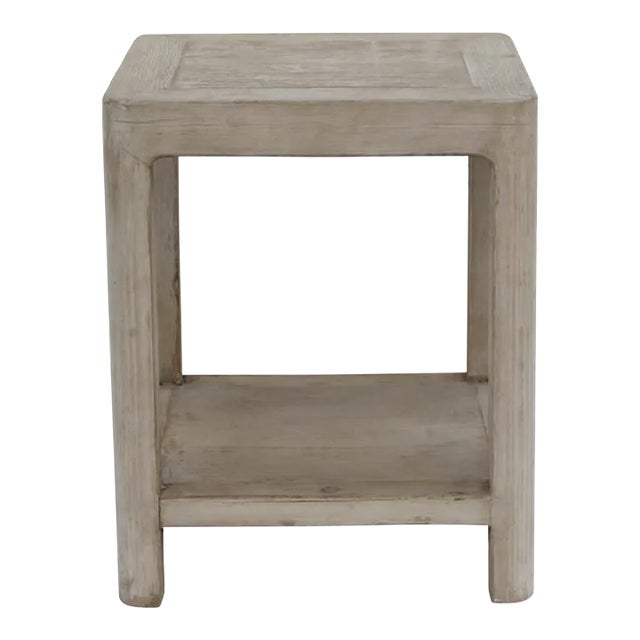 Contemporary Off-White Wood Peking Ming Side Table With Round Leg For Sale