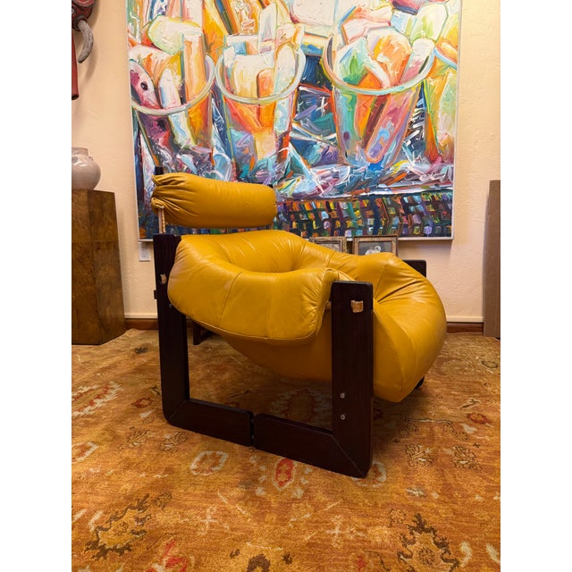 Mid-Century Modern Matching Lounge Chair and Ottoman by Percival Lafer, Mp-97, Brazilian Rosewood With Original Mustard Leather For Sale - Image 3 of 12