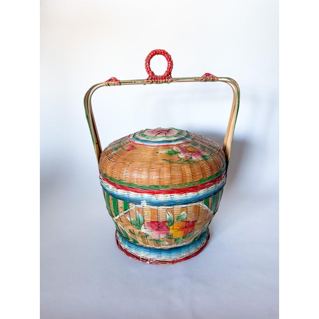 Mid 19th Century Vintage Folk Art Chinese Wedding Basket, Hand Painted For Sale - Image 5 of 12