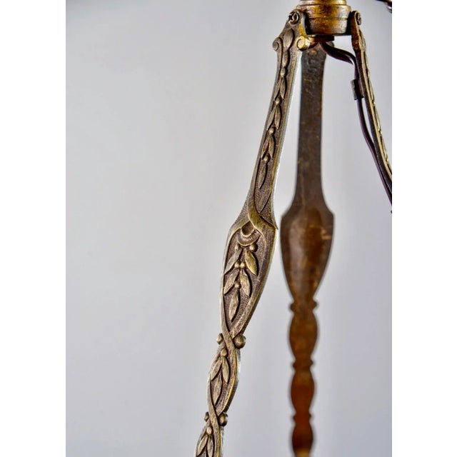 Small Muller Freres Mottled Glass and Bronze Art Deco Pendant For Sale - Image 9 of 11