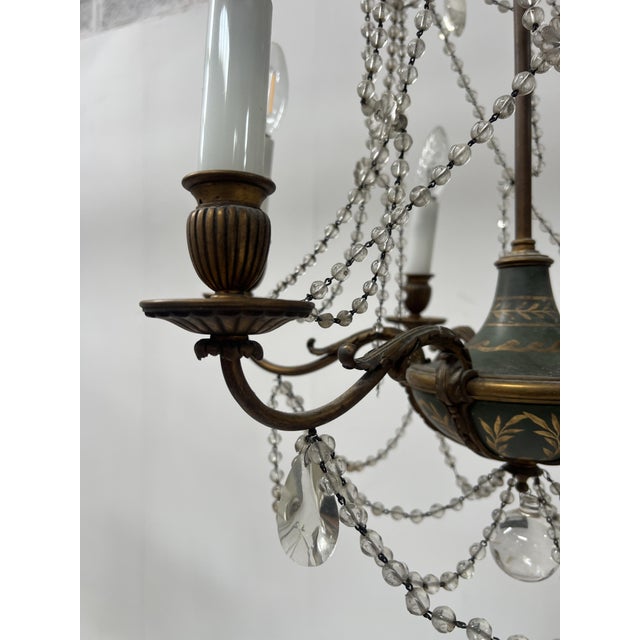 Louis XVI Glass Chandelier with Pearl Garland and Painted Sheet Metal For Sale - Image 14 of 18