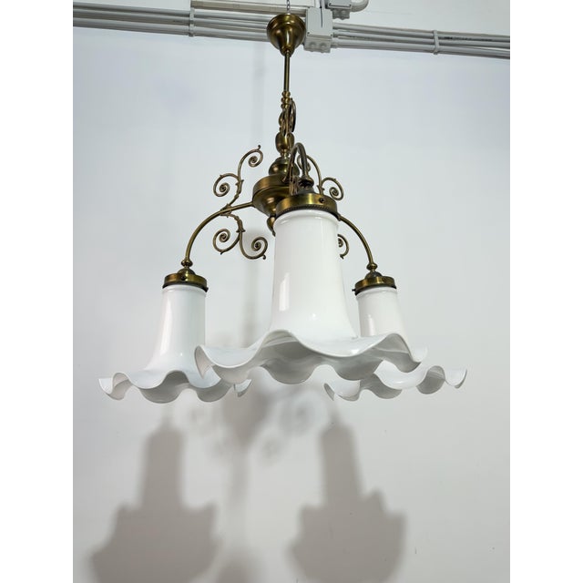 1960s Three-Light Liberty Style Pendant Light in Opal Glass, 1960 For Sale - Image 5 of 18