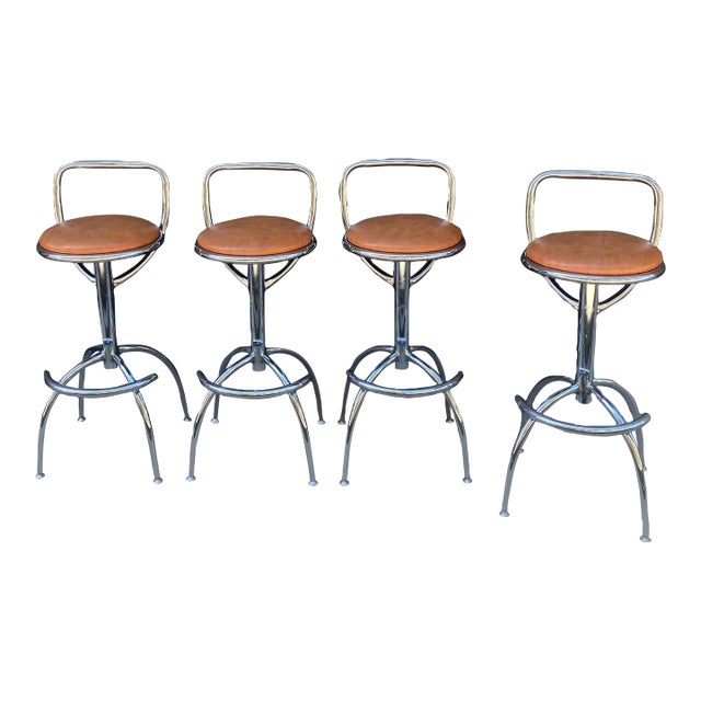 1990s Set of 4 Vintage Chrome Barstools For Sale
