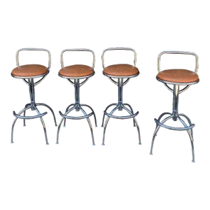 1990s Set of 4 Vintage Chrome Barstools