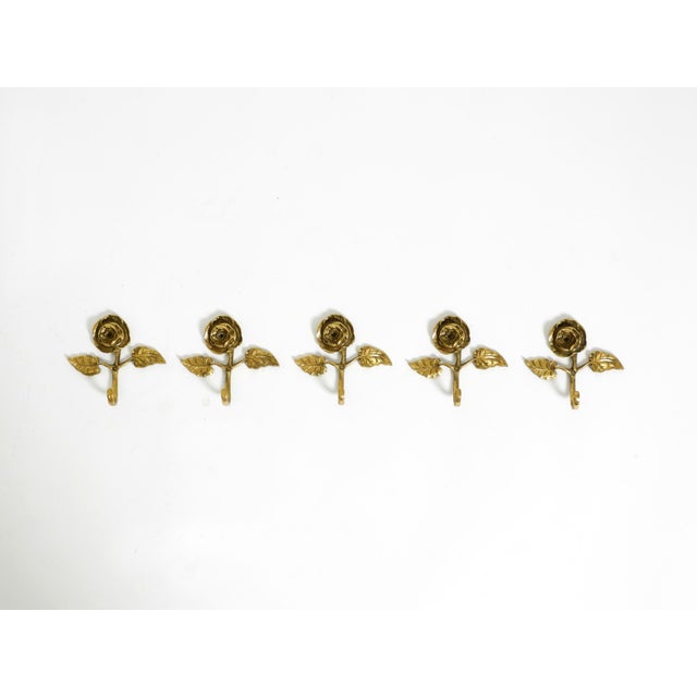 Mid-Century Brass Rose Wall Coat Hooks, 1950s, Set of 5 For Sale - Image 10 of 10