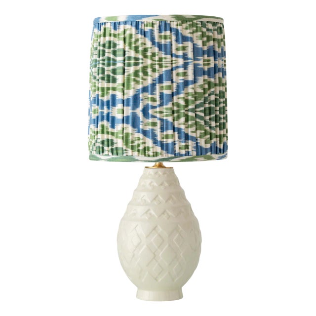 Vintage Ceramic Urn Table Lamp in Glacial Blue with New William Morris Shade For Sale