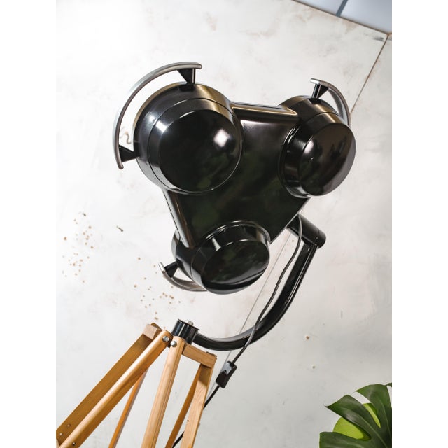 Wood Black Hospital 3-Way Floor Lamp on Wooden Tripod, 2000s For Sale - Image 7 of 18