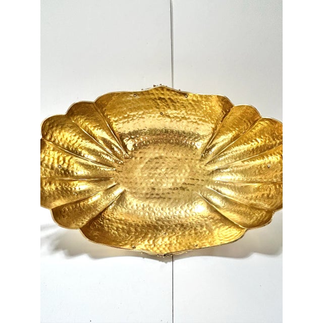 Large Hollywood Regency Brass Pedestal Bowl – Scalloped Centerpiece With Ornate Handles For Sale - Image 12 of 12