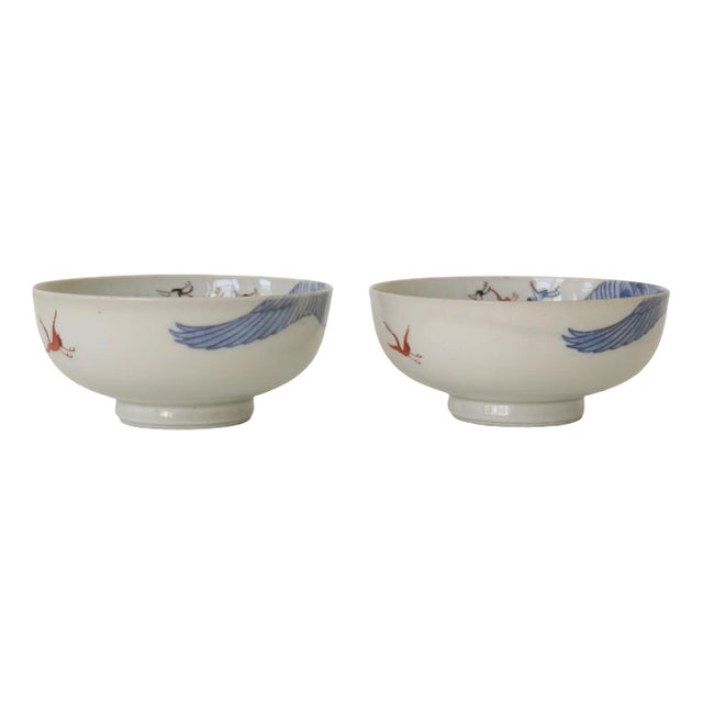 Chinoiserie Bowls with Cranes, Set of 2 For Sale