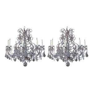 Elegant Italian Gilt Metal and Crystal Chandelier/ One Available