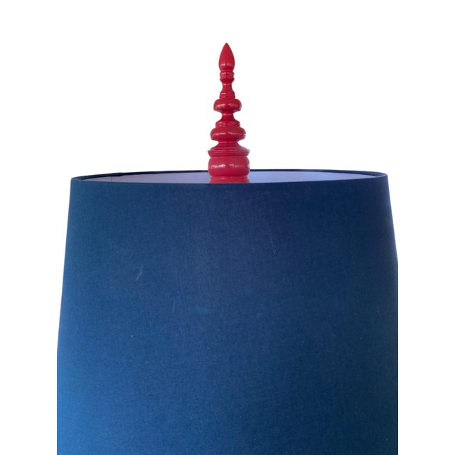 Contemporary Red Lacquered Turned Table Lamp With Turned Finial For Sale - Image 3 of 5