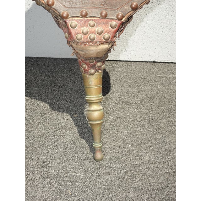 Antique French Country Brown Leather Bellow With Long Handle Wall Decor For Sale - Image 9 of 12