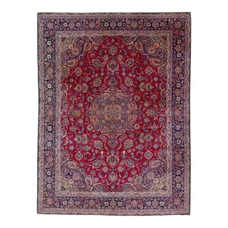 1960s Medallion Antique Persian Kashan Handmade Wool Rug in Red For Sale