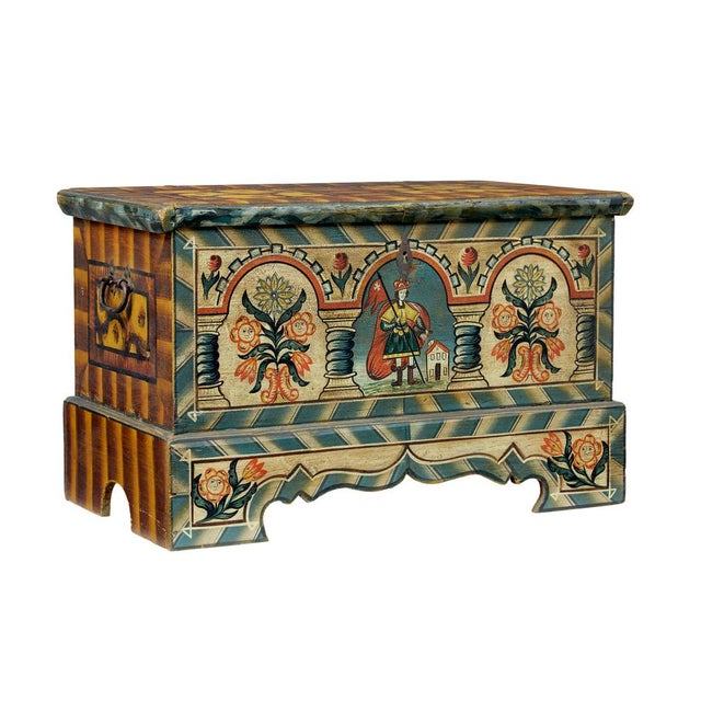 Antique Alpine Region Hand Painted Marriage Chest, 1890 For Sale - Image 11 of 11