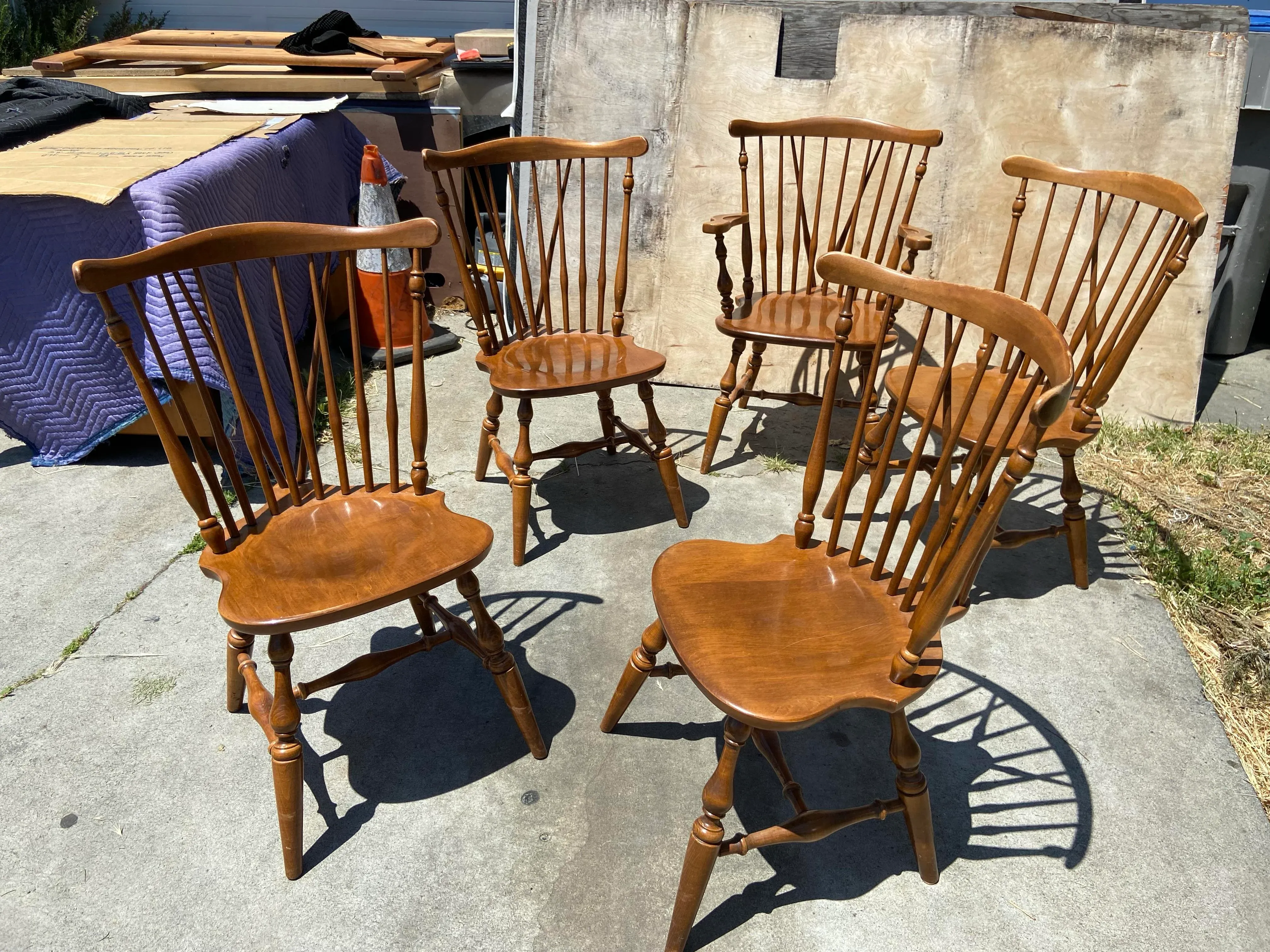 1960s Vintage Ethan Allen Windsor Fiddleback Dining Chairs- Set of