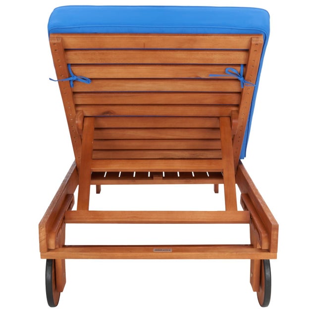 Newport Chaise Lounge Chair with Side Table, Natural/Royal Blue Cushion For Sale - Image 13 of 13