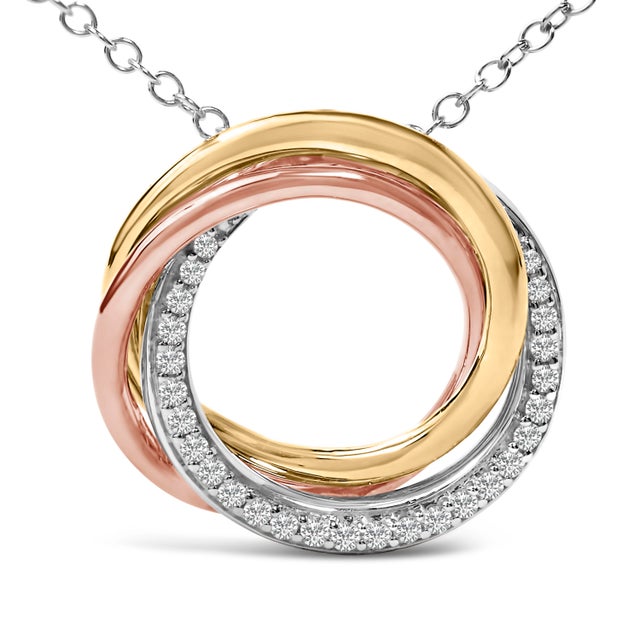 Experience the elegance of intertwined harmony with this exquisite tri-tone sterling silver pendant necklace, where...