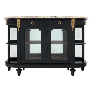 French Louis XVI Style Ebonized Mahogany Buffet Vitrine With Calacatta Marble, Circa 1880 For Sale