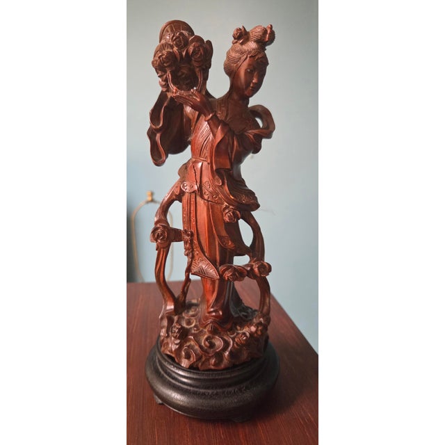 Chinese Carved Wood Celestial Maiden Statue For Sale - Image 10 of 12